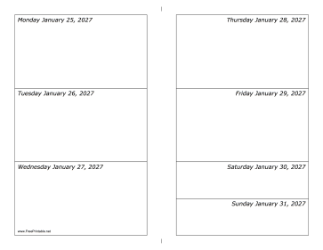 01/25/2027 Weekly Calendar-landscape Calendar