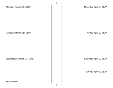 03/29/2027 Weekly Calendar-landscape Calendar