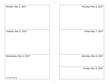 05/03/2027 Weekly Calendar-landscape Calendar