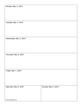 05/03/2027 Weekly Calendar-portrait Calendar
