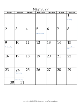 May 2027 Calendar (vertical) Calendar