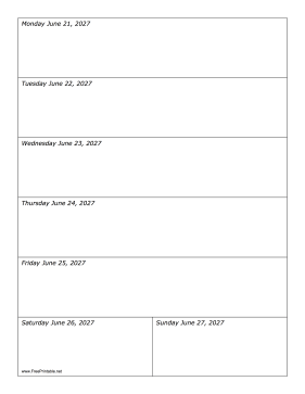 06/21/2027 Weekly Calendar-portrait Calendar