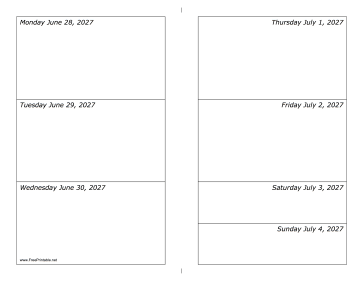 06/28/2027 Weekly Calendar-landscape Calendar