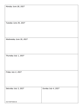 06/28/2027 Weekly Calendar-portrait Calendar