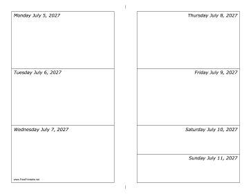 07/05/2027 Weekly Calendar-landscape Calendar