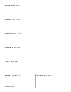 07/05/2027 Weekly Calendar-portrait Calendar