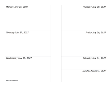 07/26/2027 Weekly Calendar-landscape Calendar