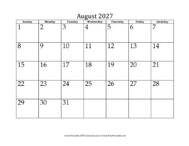 August 2027 Calendar Calendar