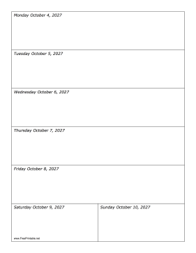 10/04/2027 Weekly Calendar-portrait Calendar