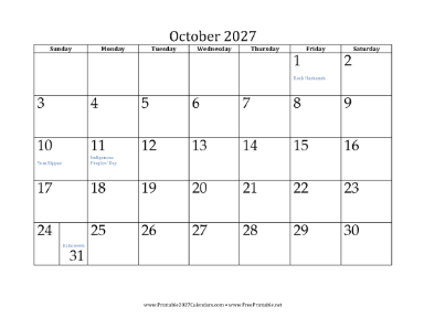October 2027 Calendar Calendar