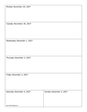 11/29/2027 Weekly Calendar-portrait Calendar