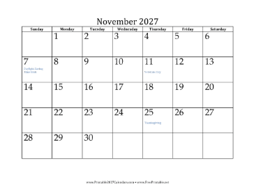 November 2027 Calendar Calendar