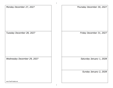 12/27/2027 Weekly Calendar-landscape Calendar