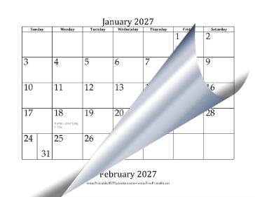 2027 Bottom Month Calendar