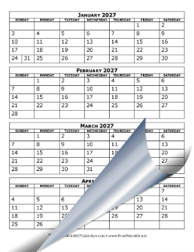 2027 Calendar Four Months Per Page Calendar