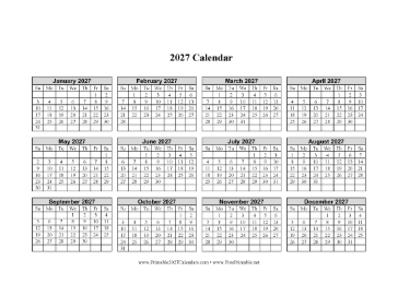 2027 Calendar One Page Horizontal Grid Calendar