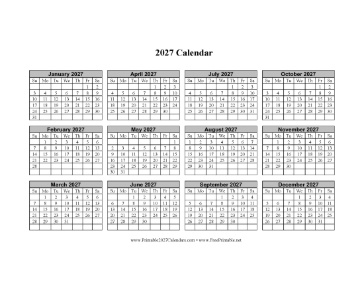 2027 Calendar One Page Horizontal Grid Descending Calendar