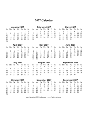 2027 Calendar One Page Large Vertical Calendar