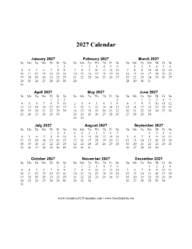 2027 Calendar One Page Vertical Calendar