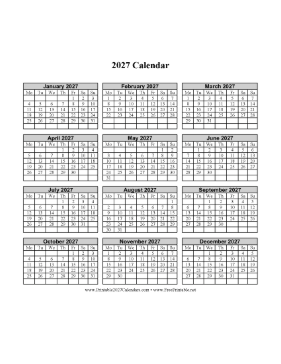 2027 Calendar One Page Vertical Monday Start Calendar