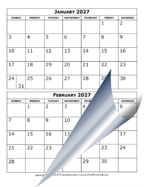 2027 Calendar Two Months Per Page Calendar