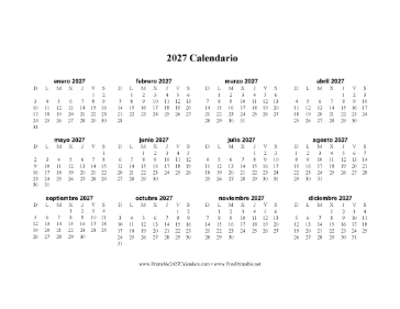 2027 Calendario en Una Pagina Horizontal Calendar