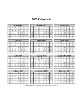 2027 Calendario en Una Pagina Vertical Calendar