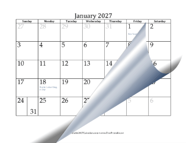 2027 Grayed Dates Calendar