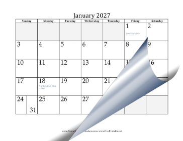 2027 Grayed Out Calendar