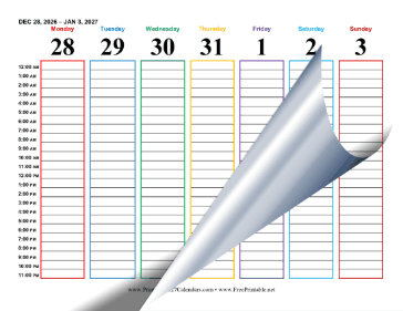 2027 Hourly Calendar Calendar