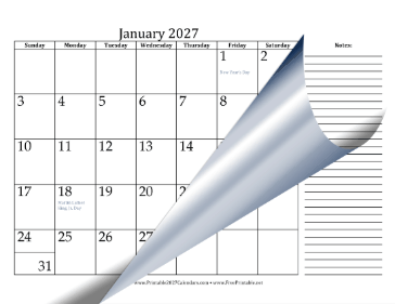 2027 Monthly Calendar with Notes Landscape Calendar