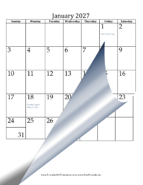 2027 Vertical Calendar