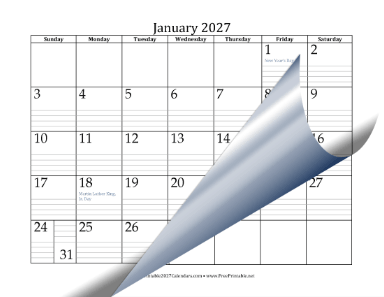 2027 Calendar with Lines Calendar