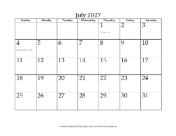 July 2027 Calendar